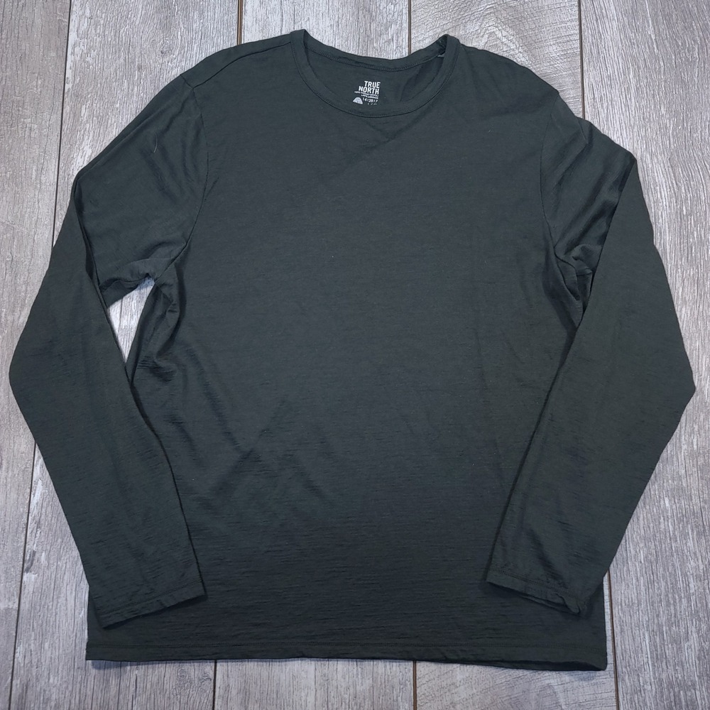 True North Long Sleeve T-Shirt Mens Large Green 100% Merino Wool Base Layer